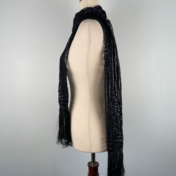 Chicos Black Silk Scarf EUC - Picture 4 of 7